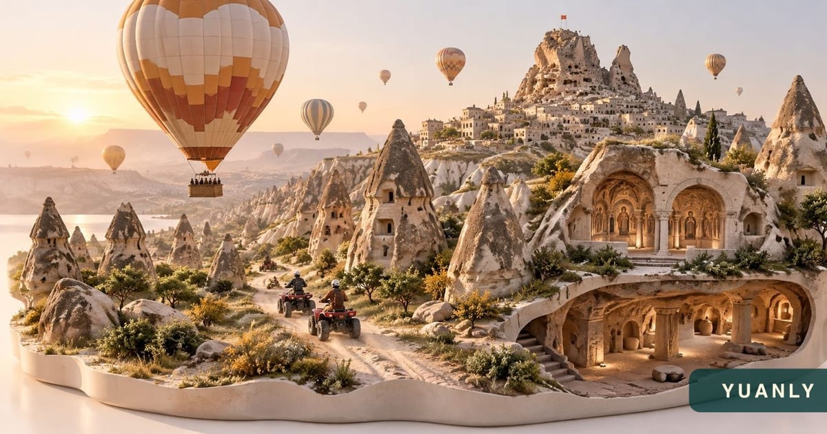 Kapadokya 2 gün: balonlar ve vadiler · Yuanly temsili 3D tanıtım tasarımı