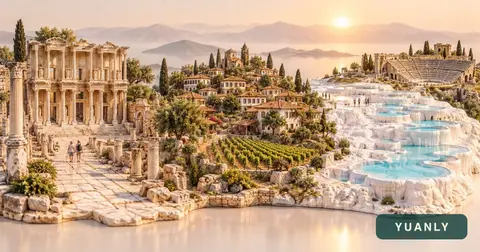 Ege 3 gün: Efes, Şirince, Pamukkale · Yuanly temsili 3D tanıtım tasarımı