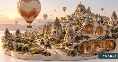 Kapadokya 2 gün: balonlar ve vadiler · Yuanly temsili 3D tanıtım tasarımı